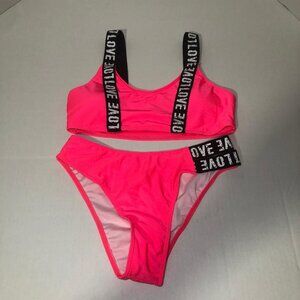 *Victoria Secret Love  Two Piece Bikini Swimsuit Swimwear Hot Pink Size M Medium